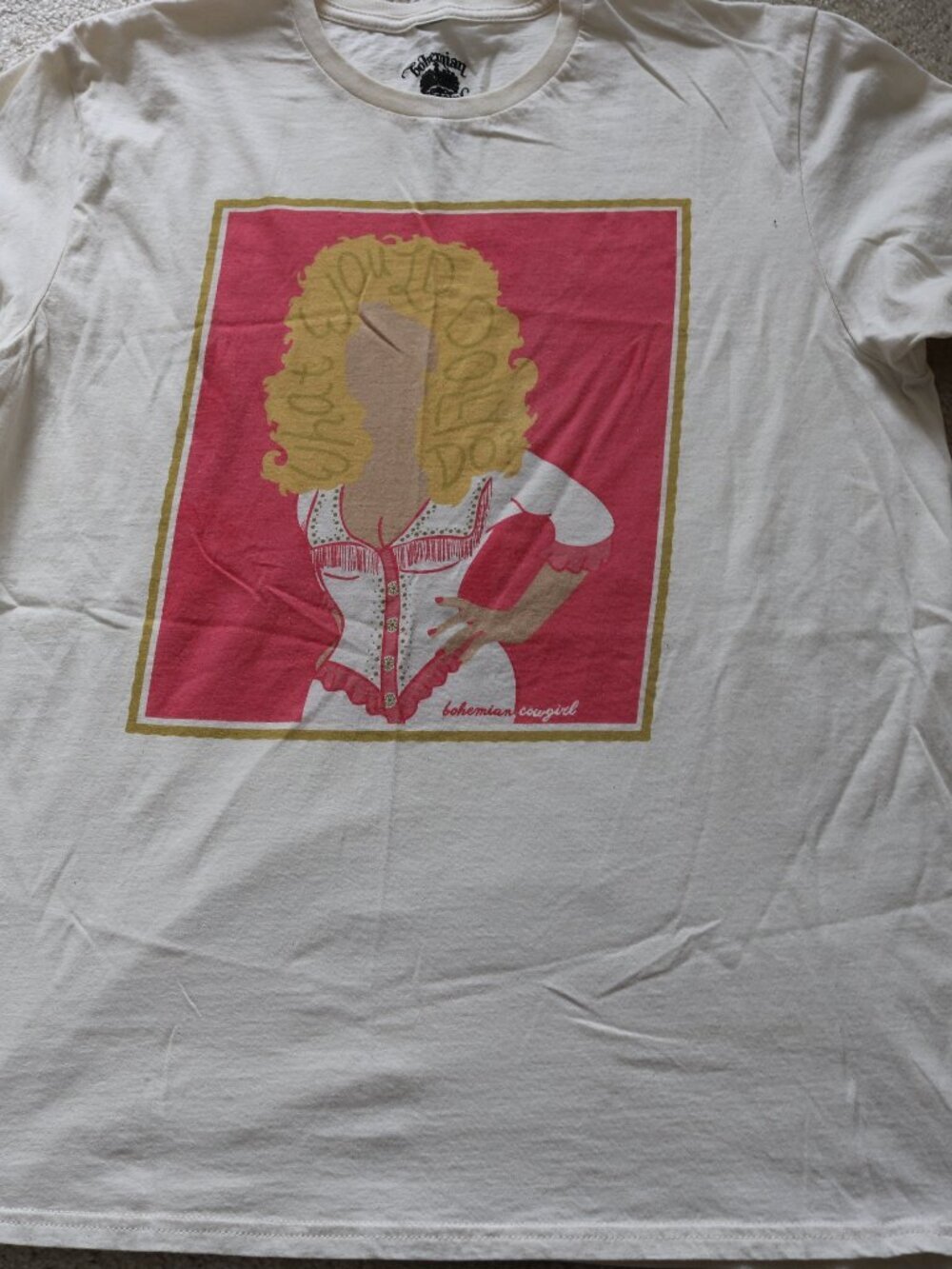 Bohemian Cowgirl White Short-Sleeve Graphic Tee - Pink & Yellow Print
